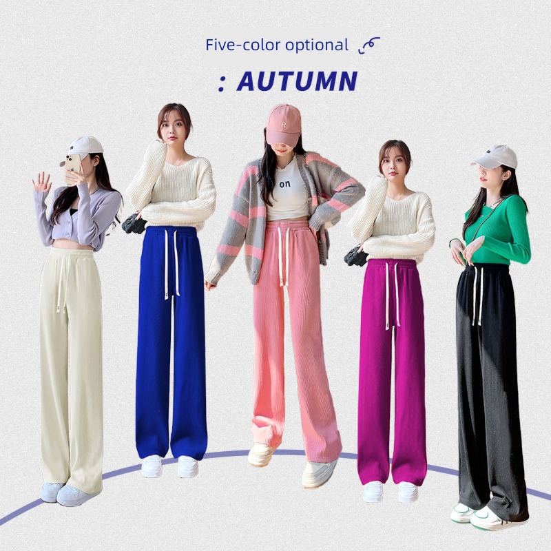 autumn chenille  Show thin Sagging sensation No plush Wide leg pants