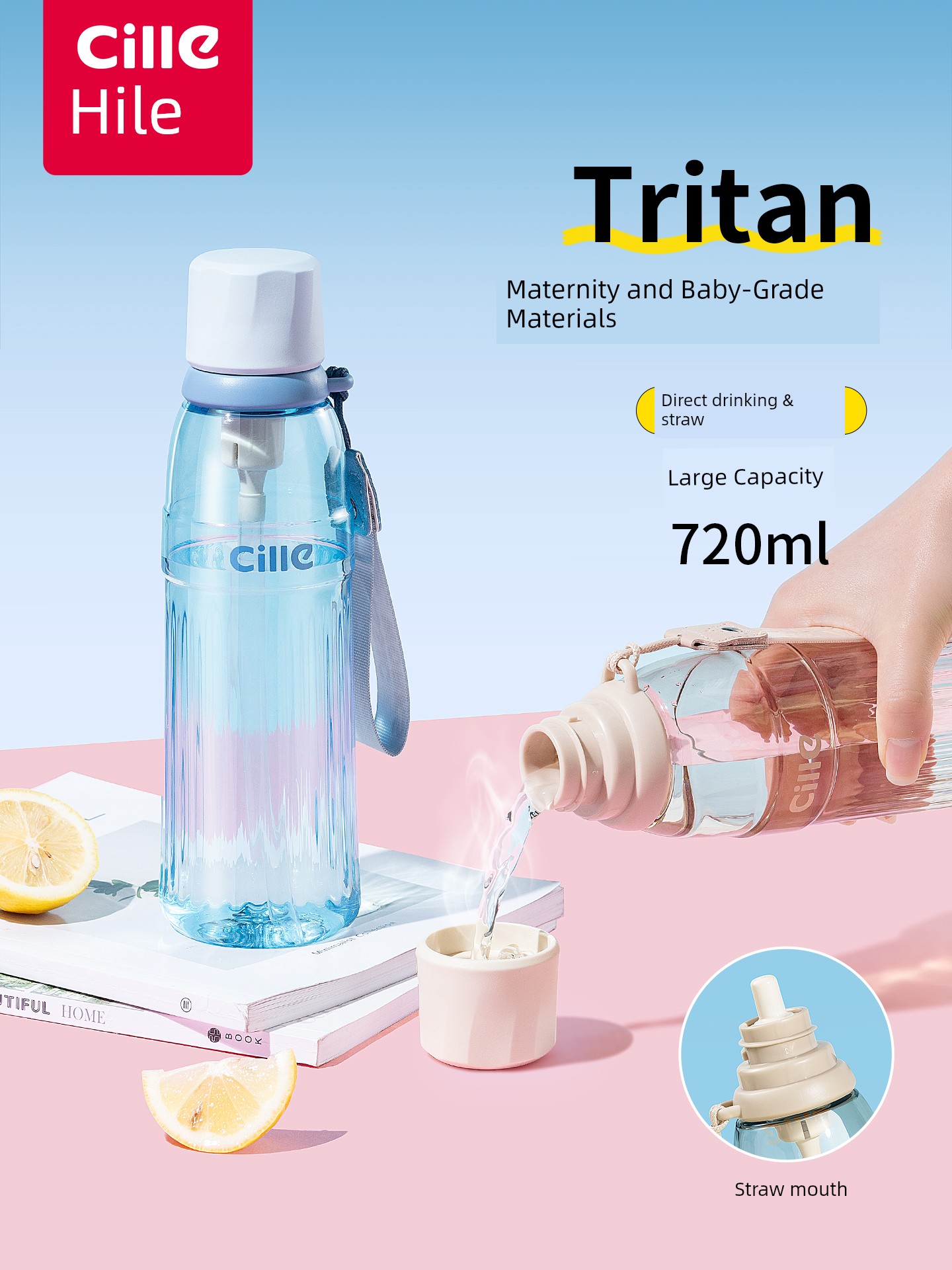 Xile Water Cup Large Capacity for Men and Women, Summer Use for Children and Students, Special Tritan Plastic Straw Cup Water Bottle