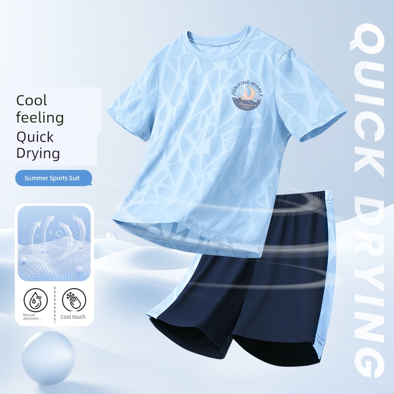 Sports Reebok Kidsren's Suit for Boys 2026 New Ice Silk Quick-Drying Summer Boys' Short-Sleeved Clothes for Older Kidsren — 4