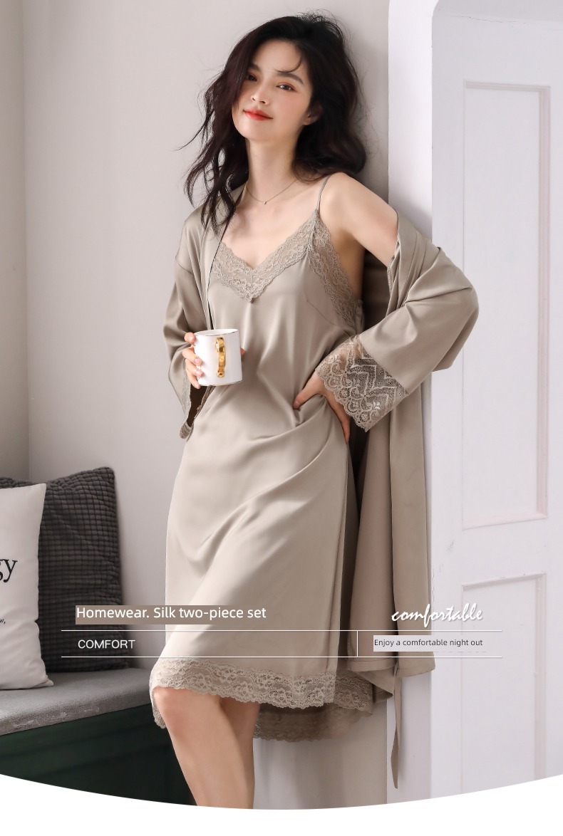 Bathrobe Ice silk summer camisole sexy suit pajamas