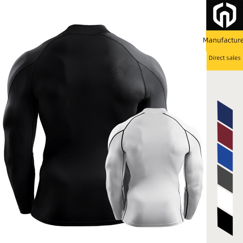 man elastic force Tight fitting High collar Undershirt motion T-shirt