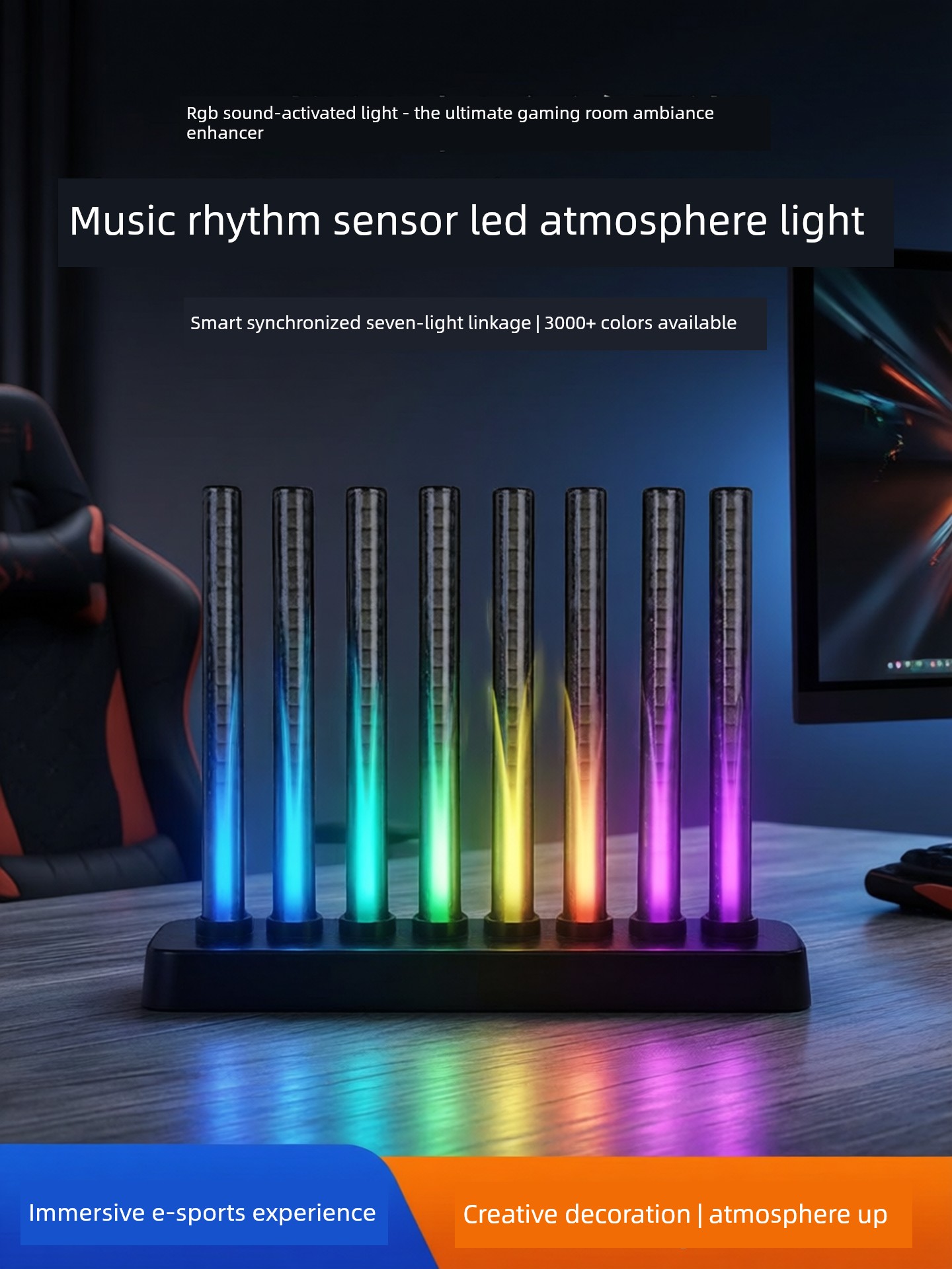 Rgb Sound-Sensing Light, Gaming Room Atmosphere Light, Desktop Ornament, Time-Controlled Music Rhythm Light, Led Creative Room Decoration Light