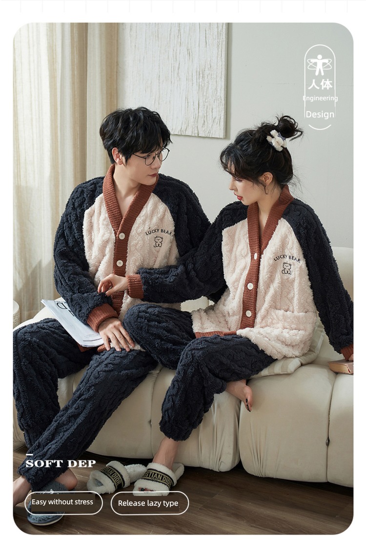 female Net red wind Flannel man winter lovers pajamas