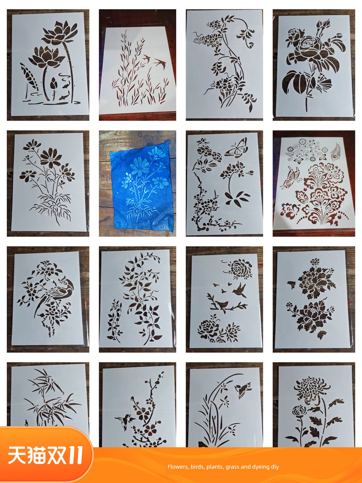 Batik Indigo Stencil 105 Flowers, Birds, and Plants 43 Types Blue Dye DIY Tie-Dye Plant Dye Reusable