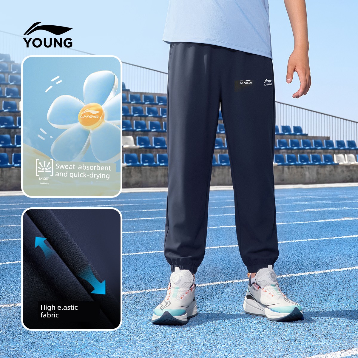 Li Ning plus Velvet Autumn and Winter Type Female Middle School Children's Cotton Trousers — 2