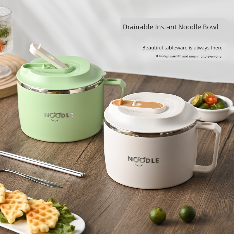 304 Stainless Steel Instant Noodle Bowl for Dormitory Students with Lid, Food-Grade Bowl, Personal Rice Bowl, Large Capacity for Cafeteria Meals