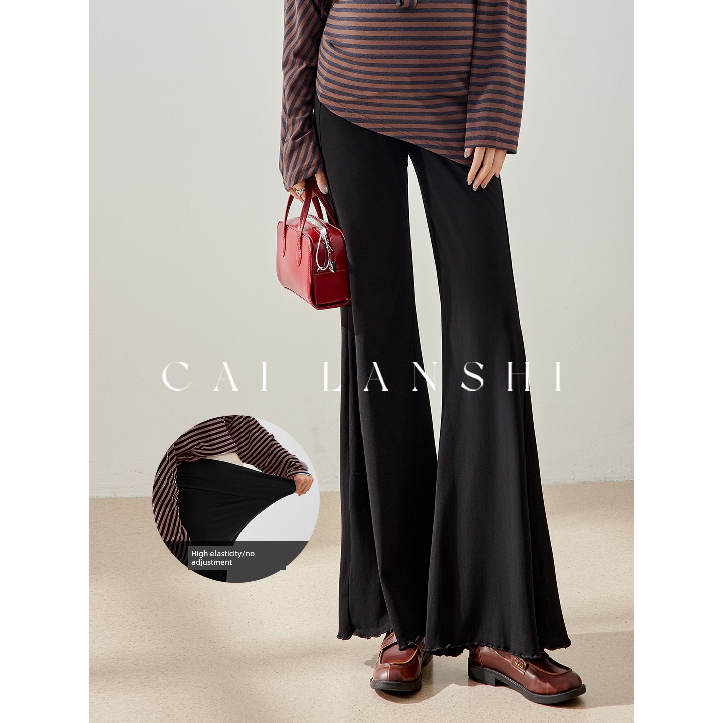 Cailanshi Maternity Wear 2026 Spring and Autumn Slimming Flared Pants Maternity Striped Long Sleeve T-Shirt Autumn Set — 2