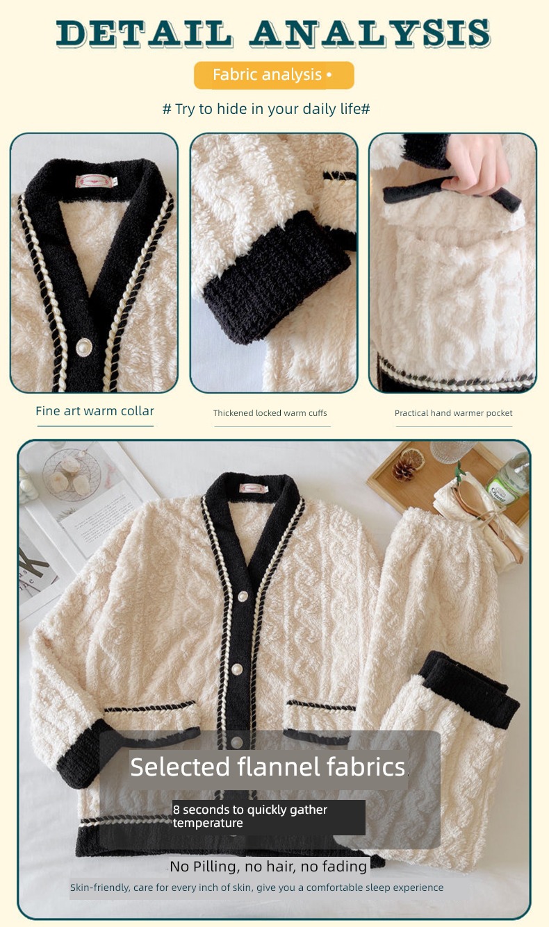 Flannel female Autumn and winter Long sleeve thickening Sweet pajamas