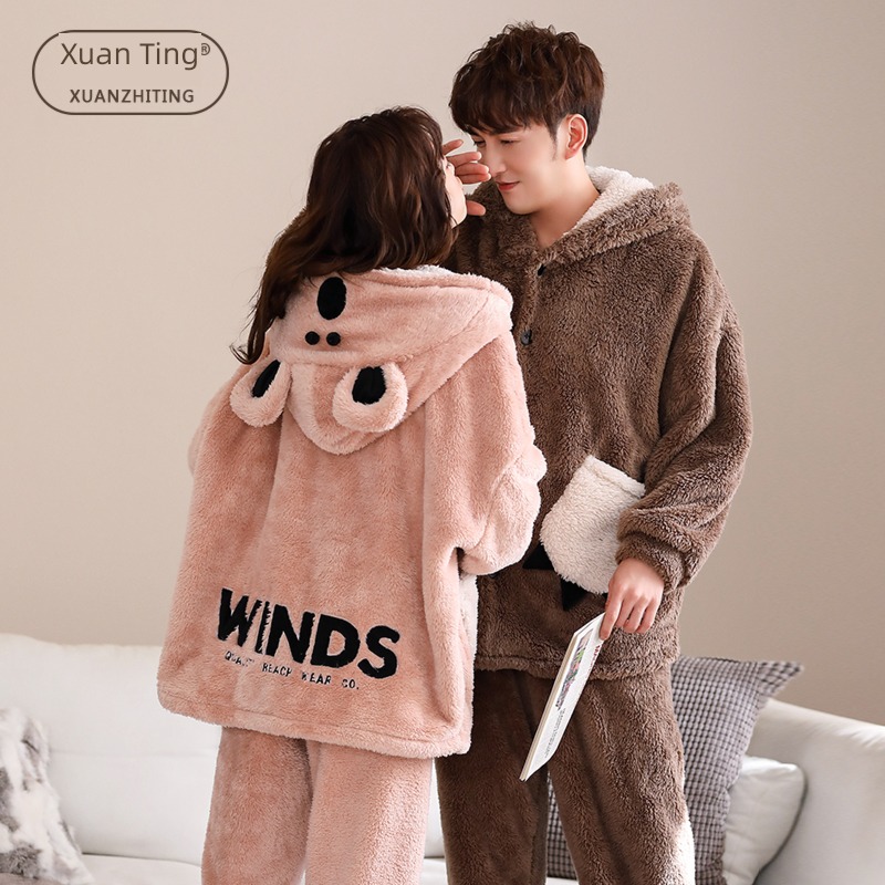 Autumn and winter female keep warm suit Flannel lovers pajamas