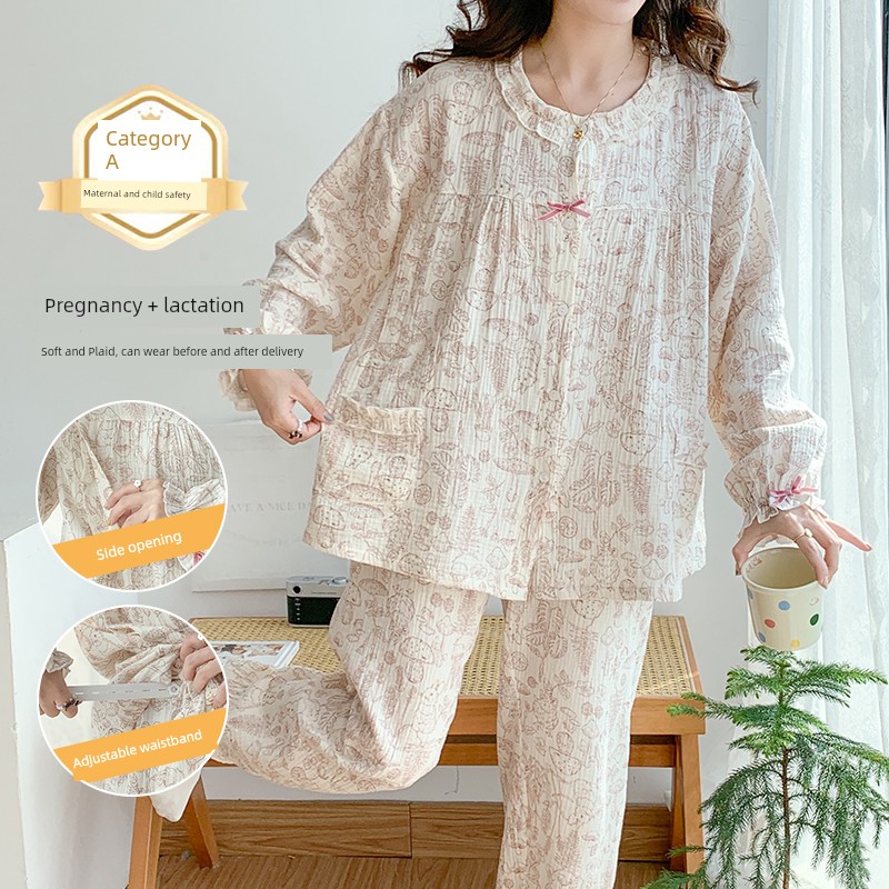 Cotton Confinement Clothing Cotton Pajamas for Pregnant Women Spring & Fall Maternity Pure Cotton Sweat Absorbing Summer Thin August Homewear — 7