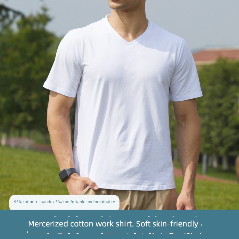 summer Thin money middle age V-neck Ice silk breathable Short sleeve T-shirt
