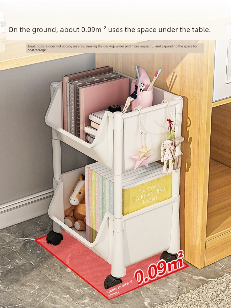 可移動書架學生兒童書本收納櫃子 落地置物架 帶輪 桌下簡易家用書櫃 帶蓋帶鎖輪子