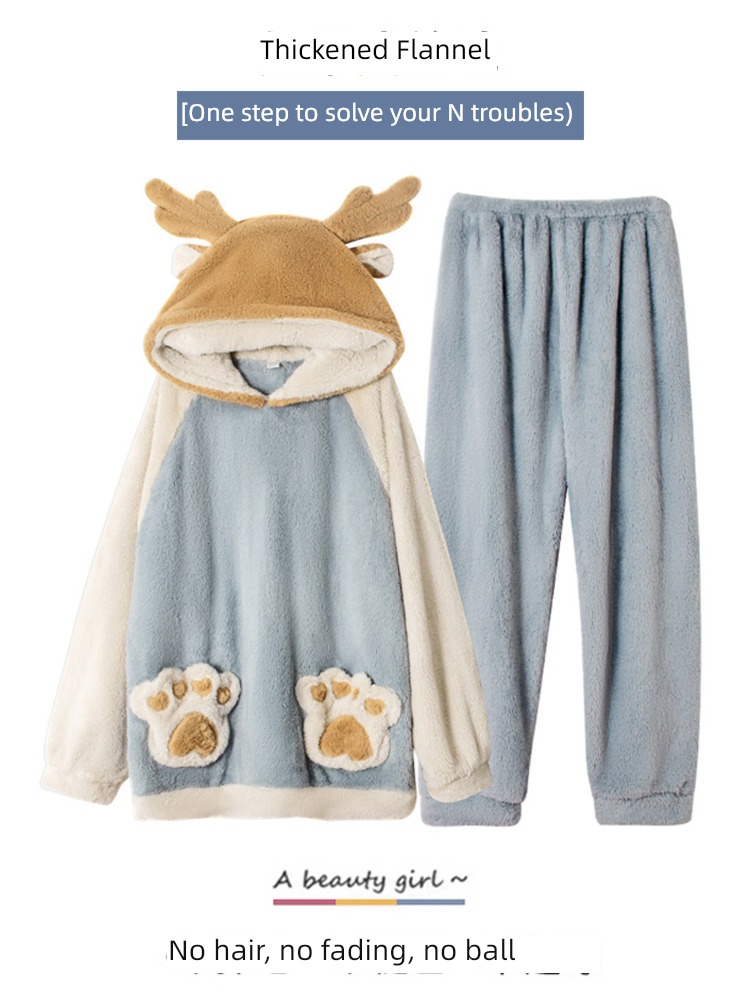 Autumn and winter ma'am Flannel Antlers lovers pajamas