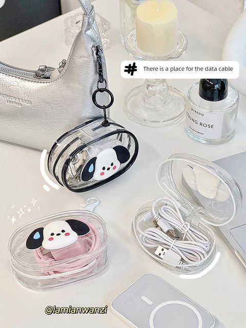 Transparent data cable storage bag portable waterproof travel simple key ring pain bag blind box figure storage bag pendant