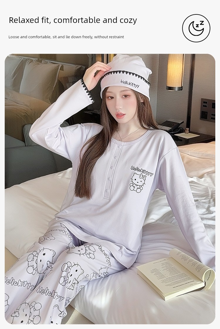 Hat with Chest Pad, Postpartum Clothing, Pure Cotton Nursing Pajamas, Postpartum Maternity Home Wear for Spring, Autumn, and Winter, Can Be Worn Outside — 7