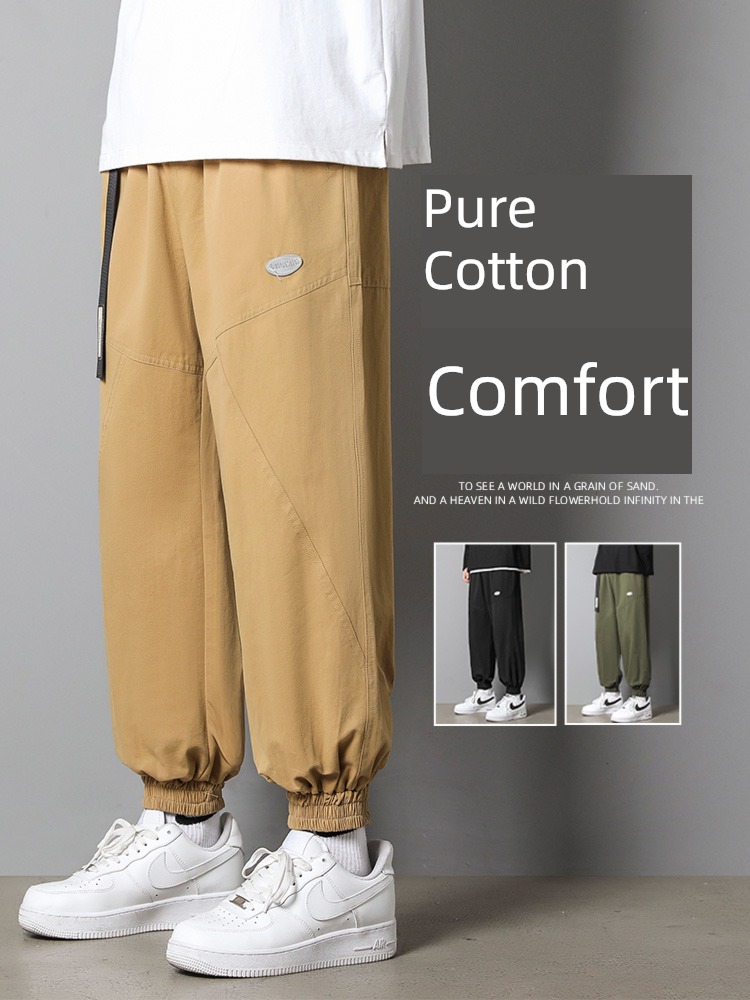 khaki Spring and Autumn leisure time Bundle leg pure cotton trousers