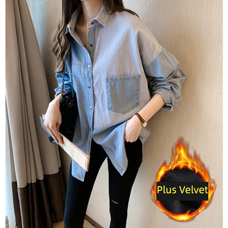 loose coat female thickening Plush Autumn and winter easy cowboy shirt