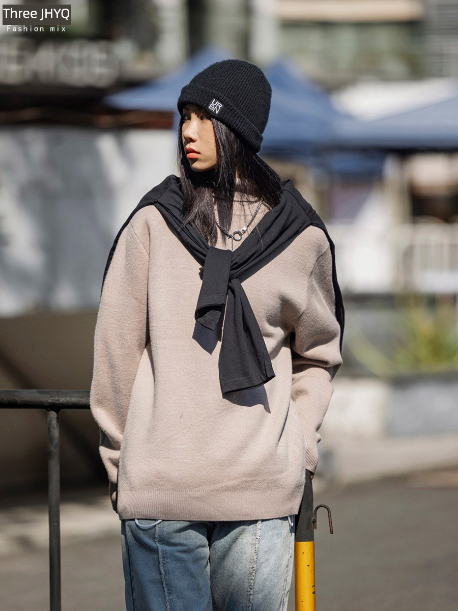 High collar leisure time Plush Long sleeve Undershirt Condom sweater