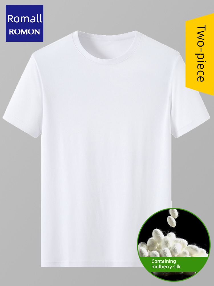 Romon white Short sleeve man Undershirt mulberry silk