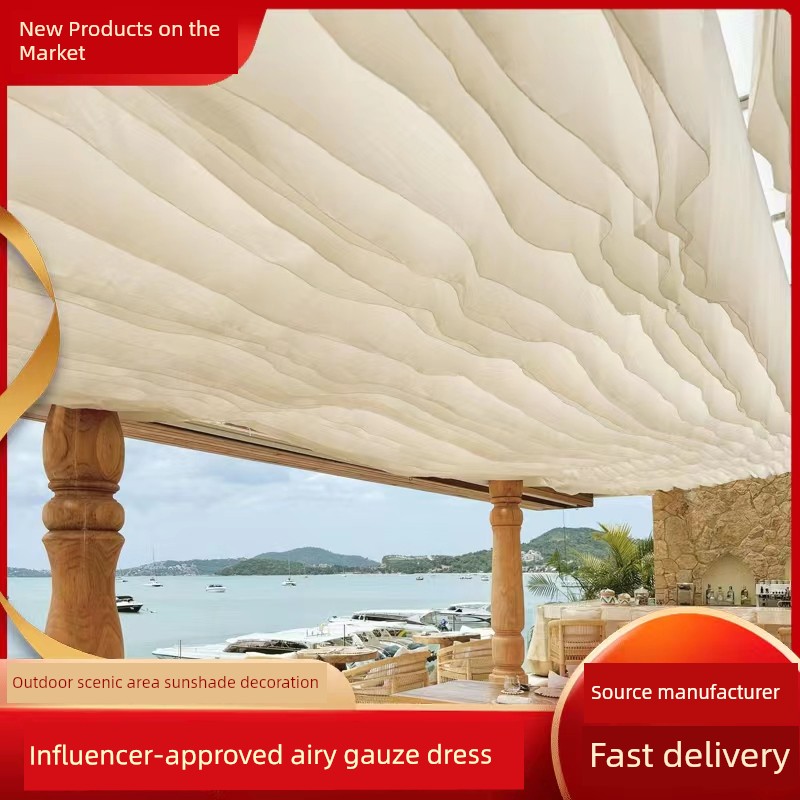 Trendy Wind-Swept Gauze Curtains for Outdoor Homestays, Popular Seaside Sunshade Areas, Wedding Hotels, and Gauze Decorations