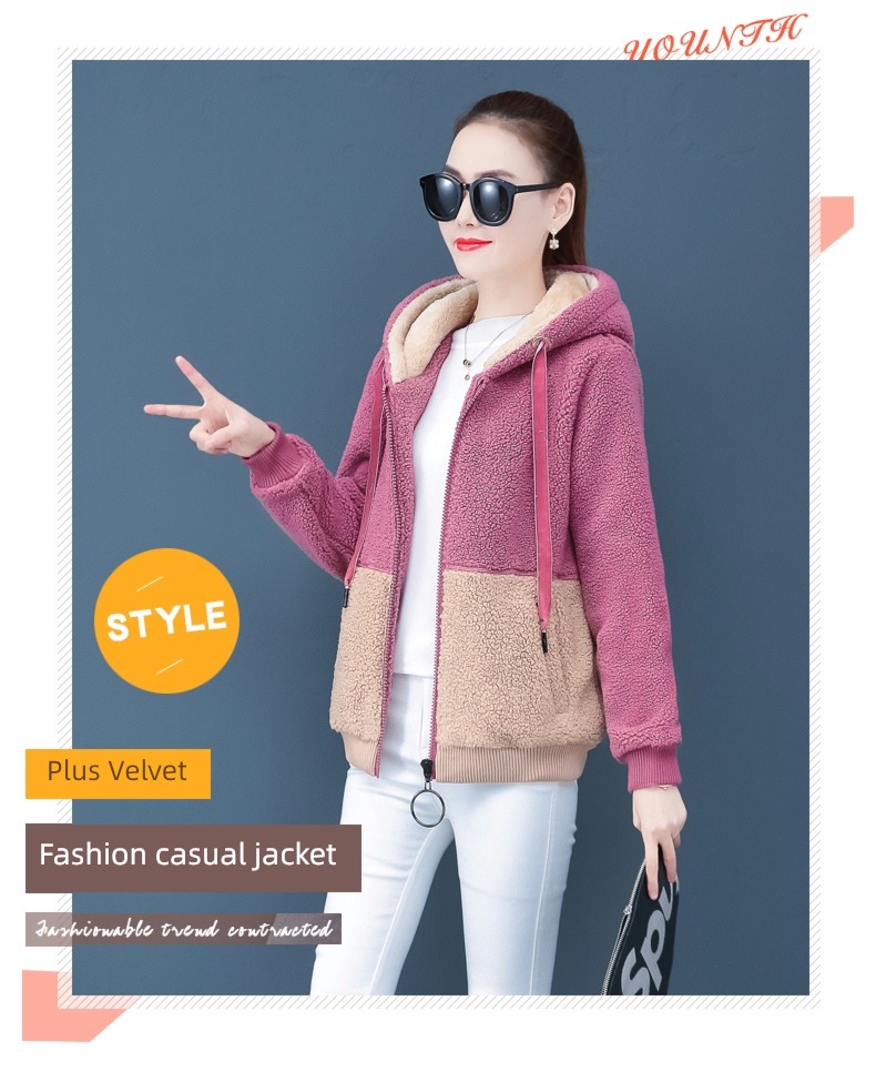 loose coat female Lamb hair winter thickening Fleece loose coat