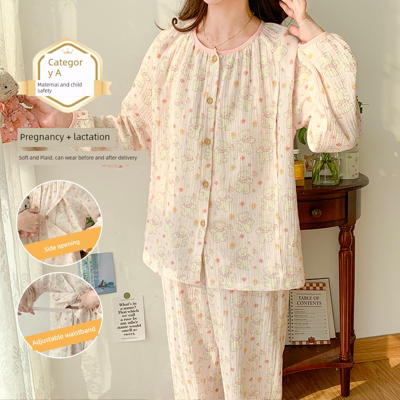 Cotton Confinement Clothing Cotton Pajamas for Pregnant Women Spring & Fall Maternity Pure Cotton Sweat Absorbing Summer Thin August Homewear — 6