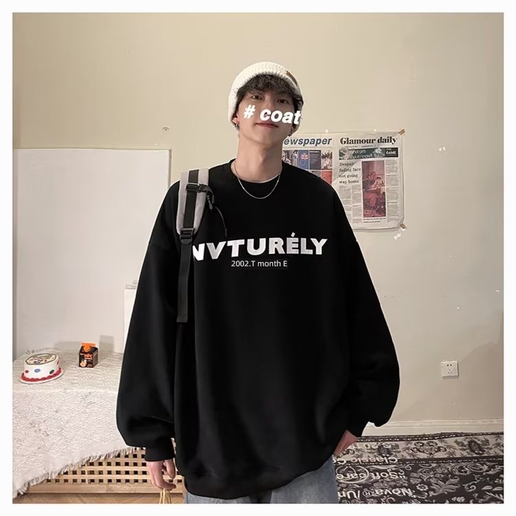Round neck Sweater male Plush thickening winter No cap Silver Fox jacket Autumn and winter over size American style Gauck  heavy