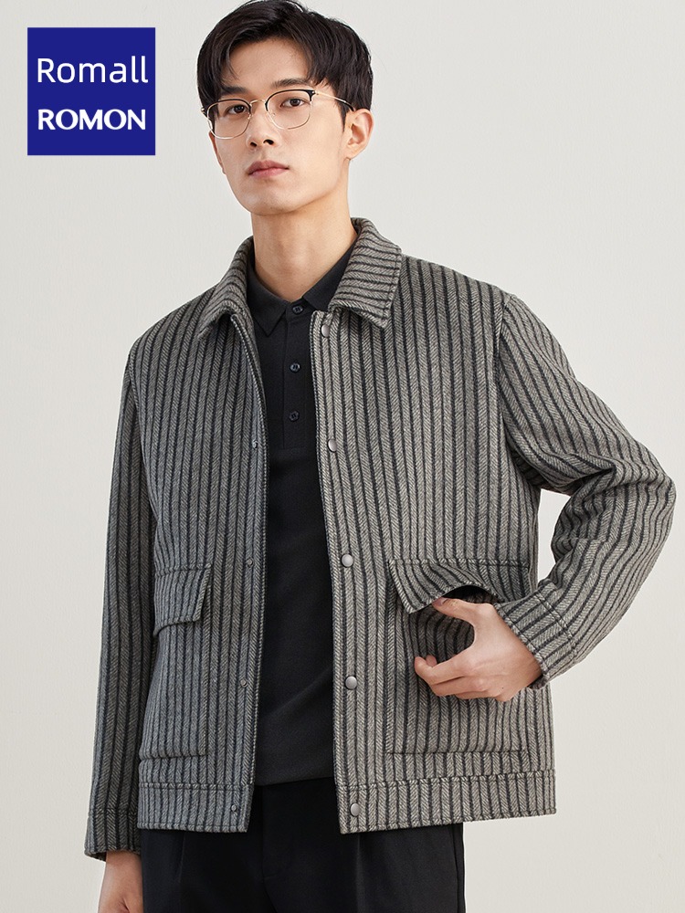 Romon Autumn and winter have cash less than that is registered in the accounts stripe man woolen overcoat