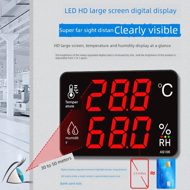 Temperature and humidity meter industrial grade high precision large screen factory warehouse with probe alarm display instrument AS106A