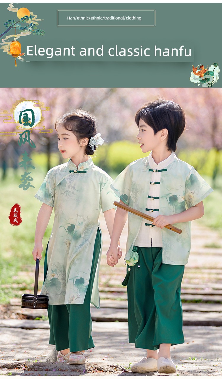 Boys and Girls Baby Spring Mountain Lotus Hanfu Ancient Style Kindergarten Performance Costume Tang Suit Chinese Style Poetry Recitation Performance Outfit — 19