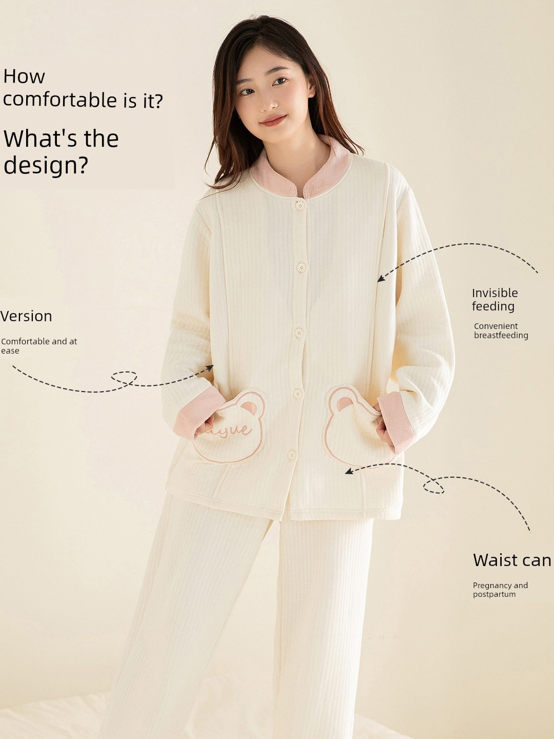 100% Pure Cotton Autumn and Winter 10A Antibacterial Maternity Wear, Class a Pure Cotton Air Cotton Layered Maternity Nursing Pajamas and Loungewear — 3