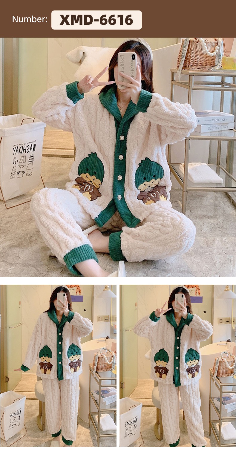 Flannel female Autumn and winter Long sleeve thickening Sweet pajamas