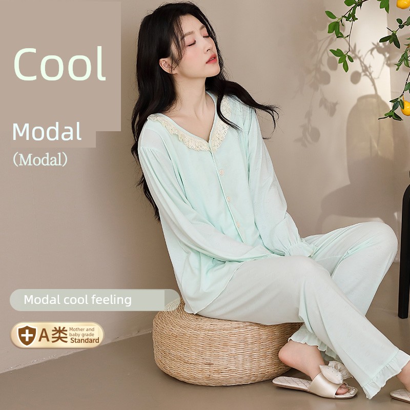 Modal Maternity Pajamas for Women, Suitable for Summer, Autumn, and Winter, September, Postpartum, Breastfeeding Period, Pure Cotton Maternity Loungewear — 5