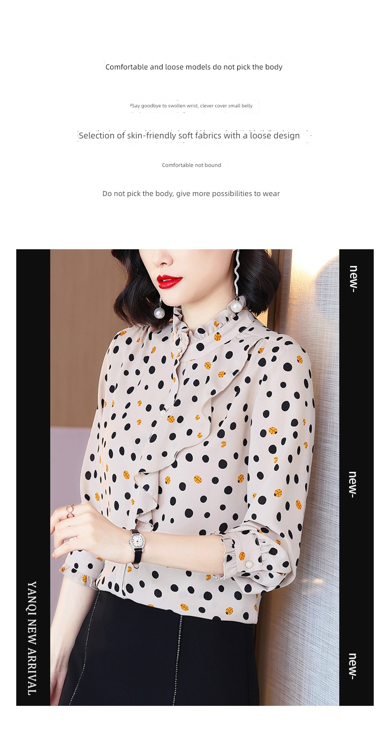 Age reduction 2022 autumn Long sleeve temperament Wave point shirt