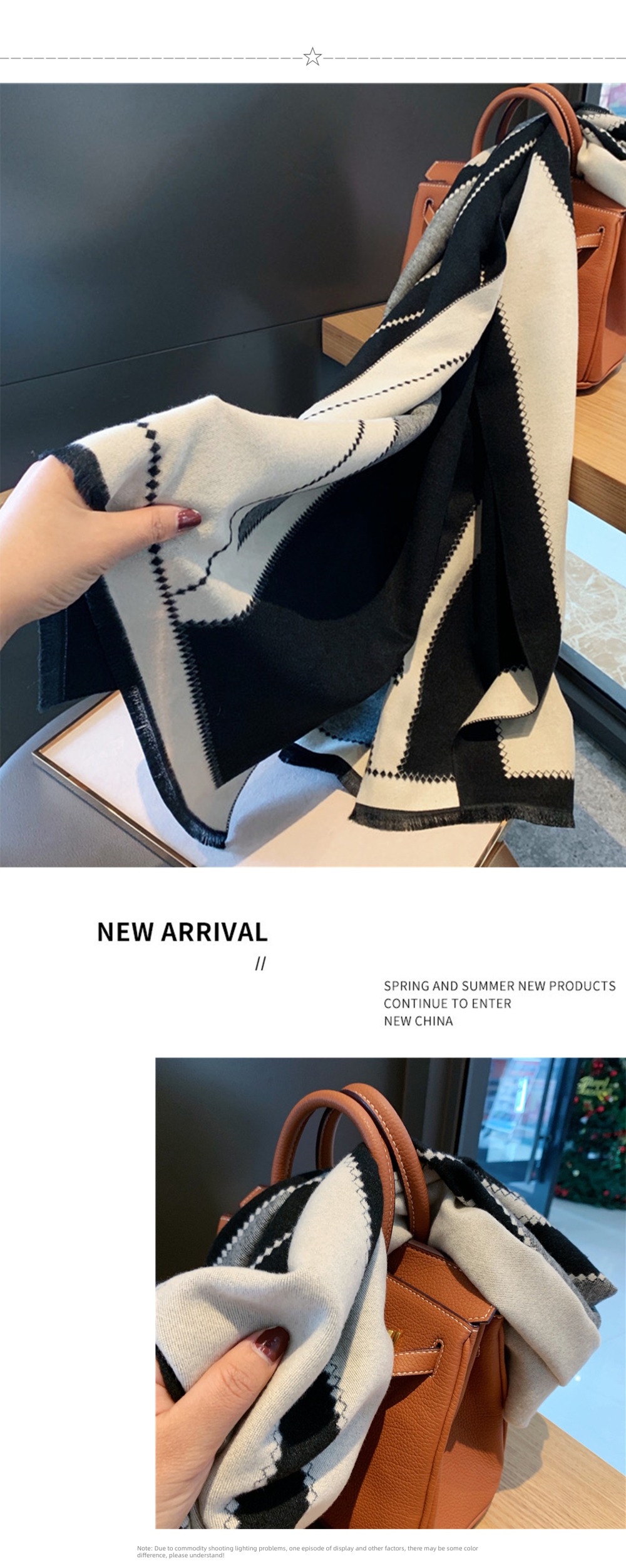 female Autumn and winter Simplicity atmosphere Color matching thickening two-sided scarf