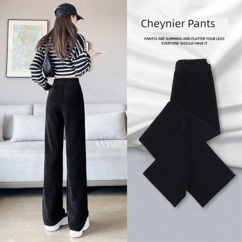 chenille  female Autumn and winter High waist leisure time Plush Wide leg pants
