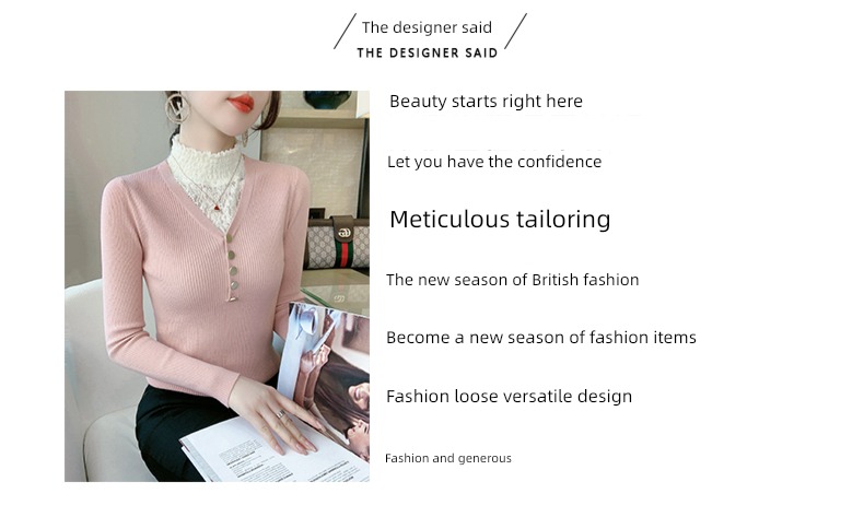 temperament Self-cultivation High collar Hot money Lace stitching Undershirt
