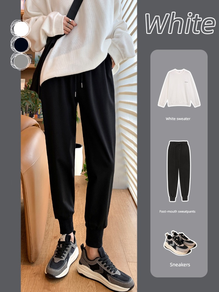 Tie one's feet High waist easy Show thin Big size leisure time Sports pants
