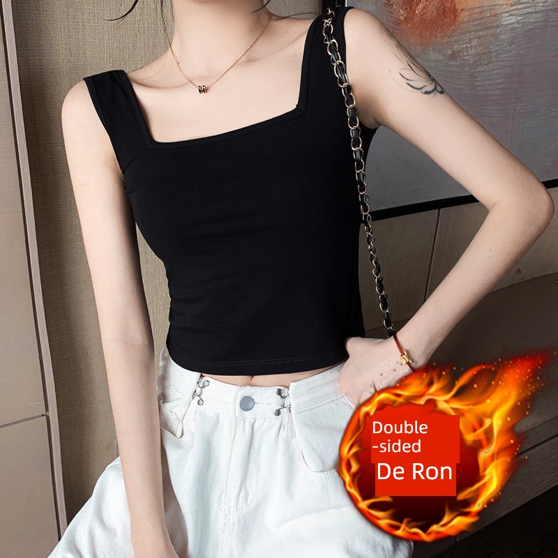 Internet celebrity Autumn and winter thickening Derong keep warm square neck Small sling