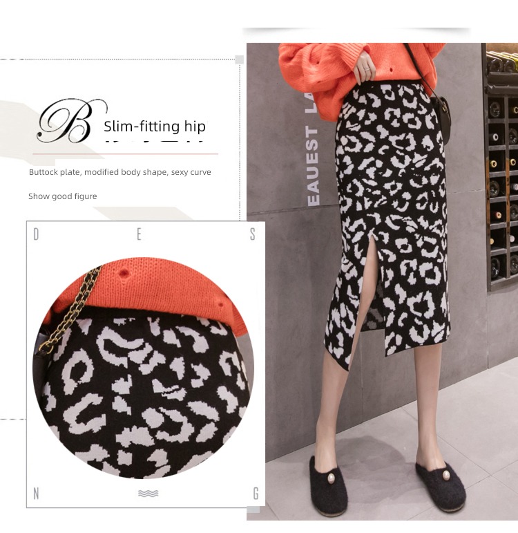 fashion Autumn and winter new pattern sexy Leopard Print Fork skirt