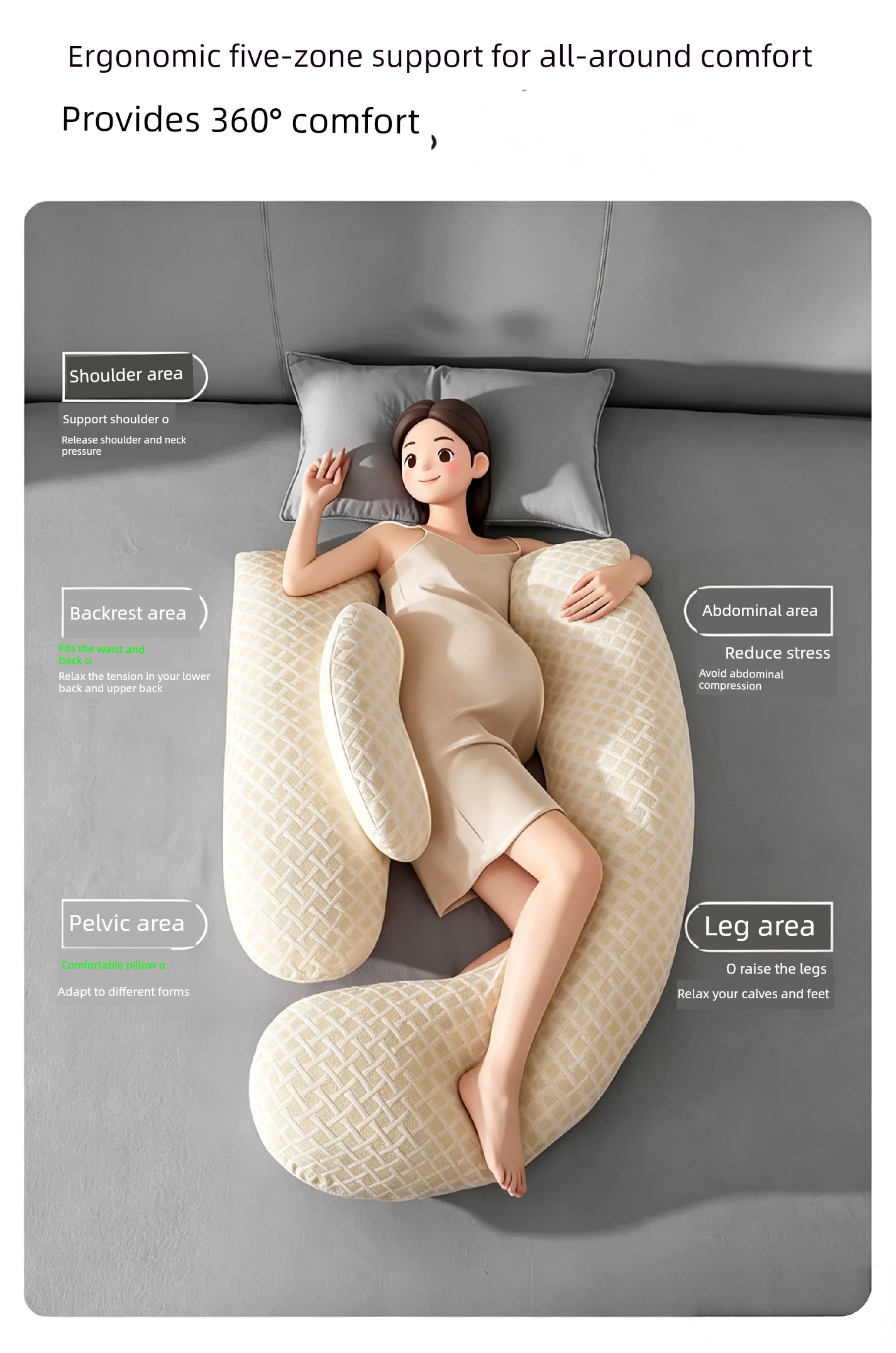 Invebaby Pregnancy Pillow for Waist Support, Side Sleeping, and Belly Support, Special Pillow for Sleeping during Pregnancy, Gift — 4
