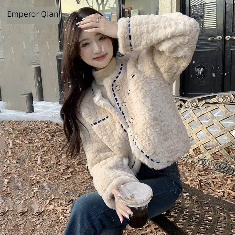 Little fragrance Wool loose coat female Autumn and winter 2022 new pattern thickening easy Show thin Lamb hair have cash less than that is registered in the accounts Long sleeve overcoat