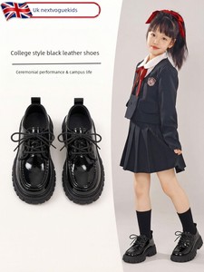 Black Leather Shoes for Girls, Academy Style, Suitable for Pairing with Skirts, Soft-Soled Performance Shoes, Thick-Sole