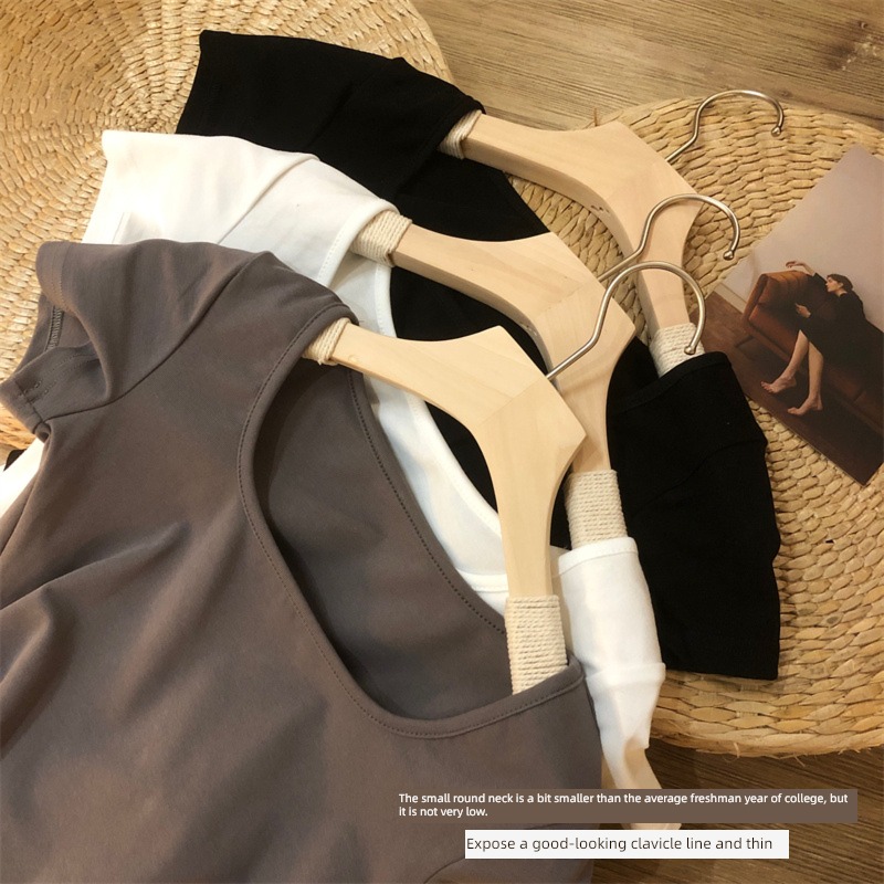 clavicle Solid color Self-cultivation T-shirt female Versatile Spring and summer Short sleeve