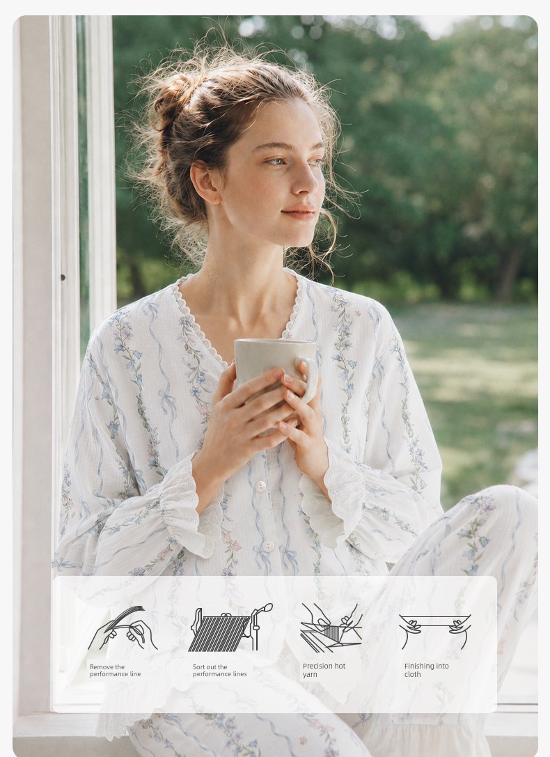 Tugtug Cotton Gauze Maternity Pajamas Autumn Thin Nursing Sleepwear Gauze Maternity Sleepwear Bamboo Cotton Sweat-Absorbent Home Wear Set — 8