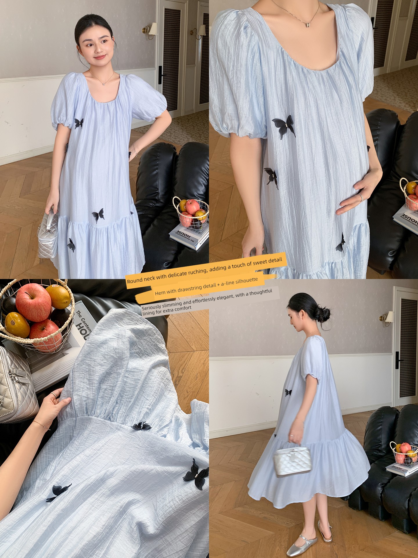 Zma Three-Dimensional Butterfly·Maternity Dress Summer New Style Beautiful Pregnancy Dress Loose Maternity Dress for Summer Wear