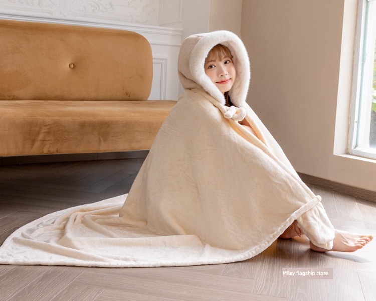 thickening Lazy man lovely rabbit Hooded Autumn and winter Nap blanket