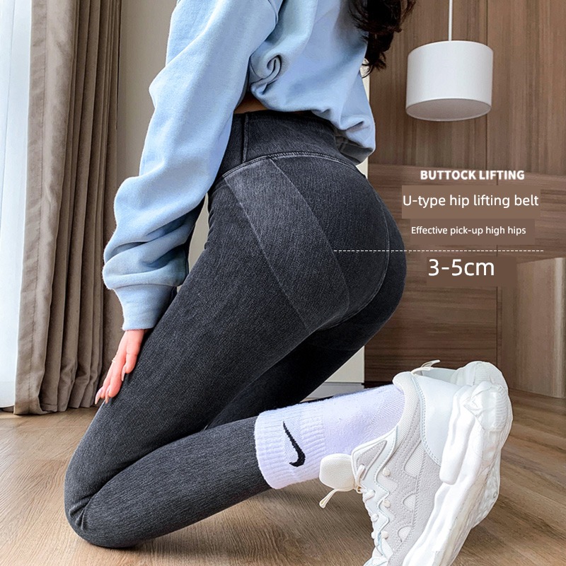 Cicada powder Plush High waist The abdomen Buttock lifting cowboy Bobbi
