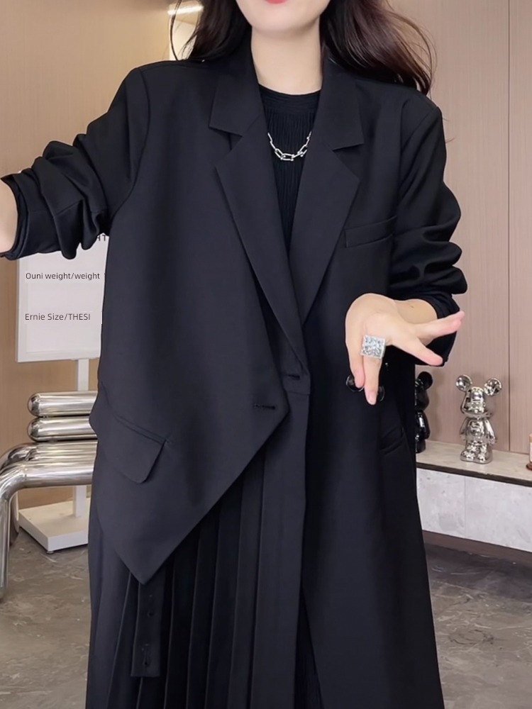loose coat female brown Long sleeve temperament Pleat suit loose coat