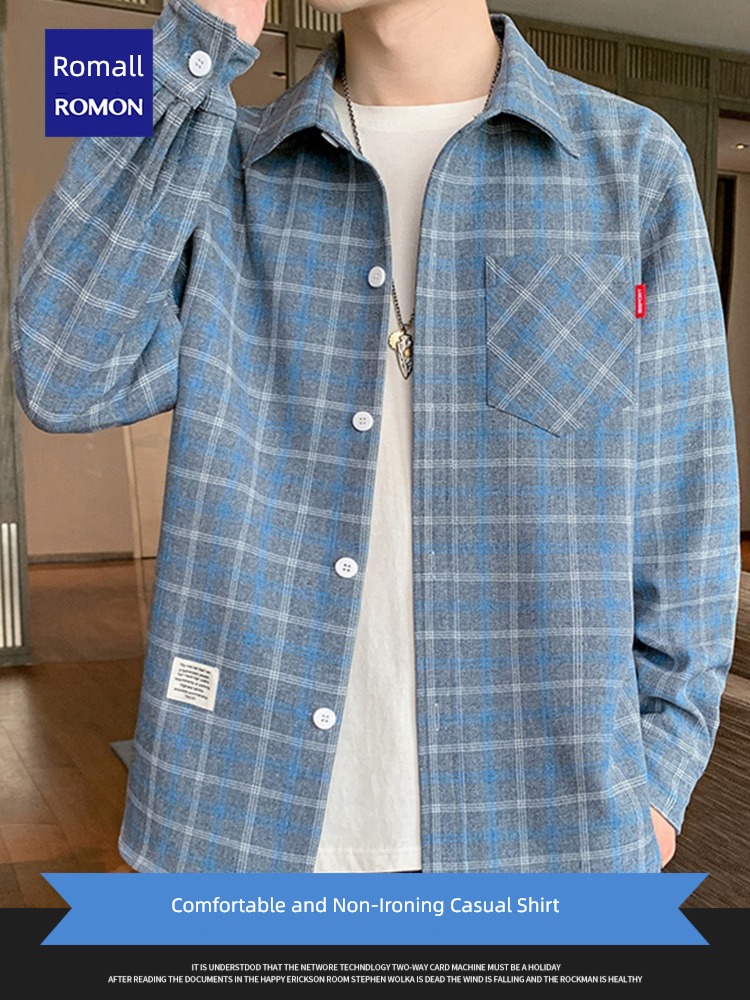 Romon Spring and summer leisure time handsome man Long sleeve shirt